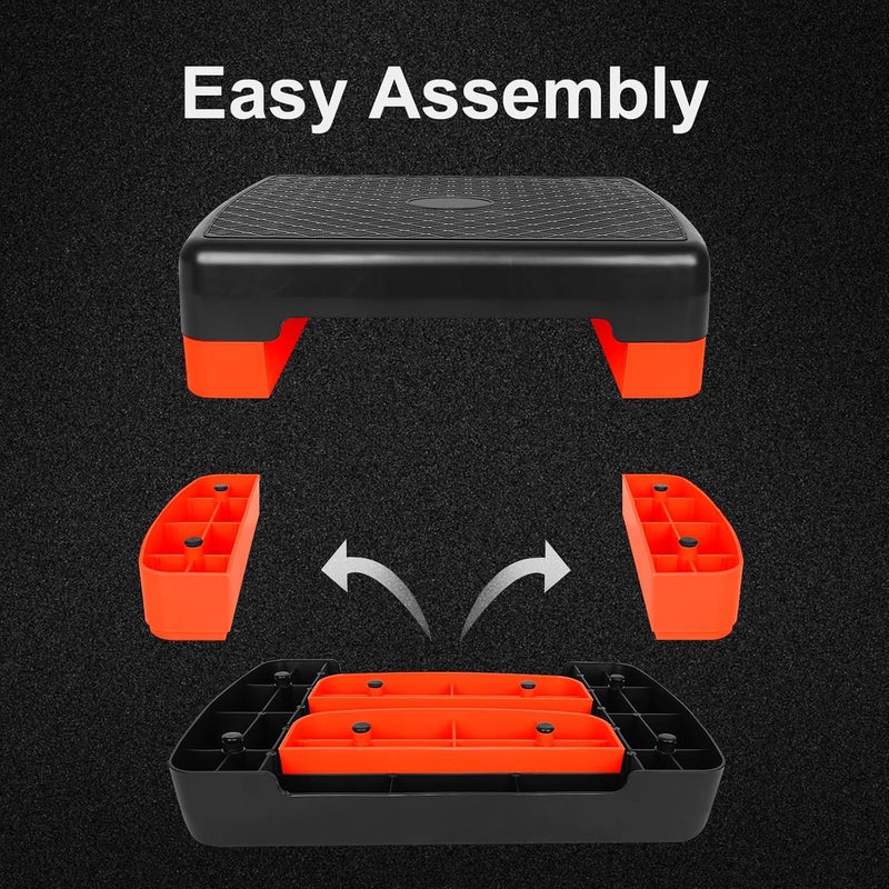 HooKung Height-Adjustable 4"-6" Step Aerobics Platform Fitness Equipment Stepper Trainer Exercise Step Platform with 2 Riser - Image 3